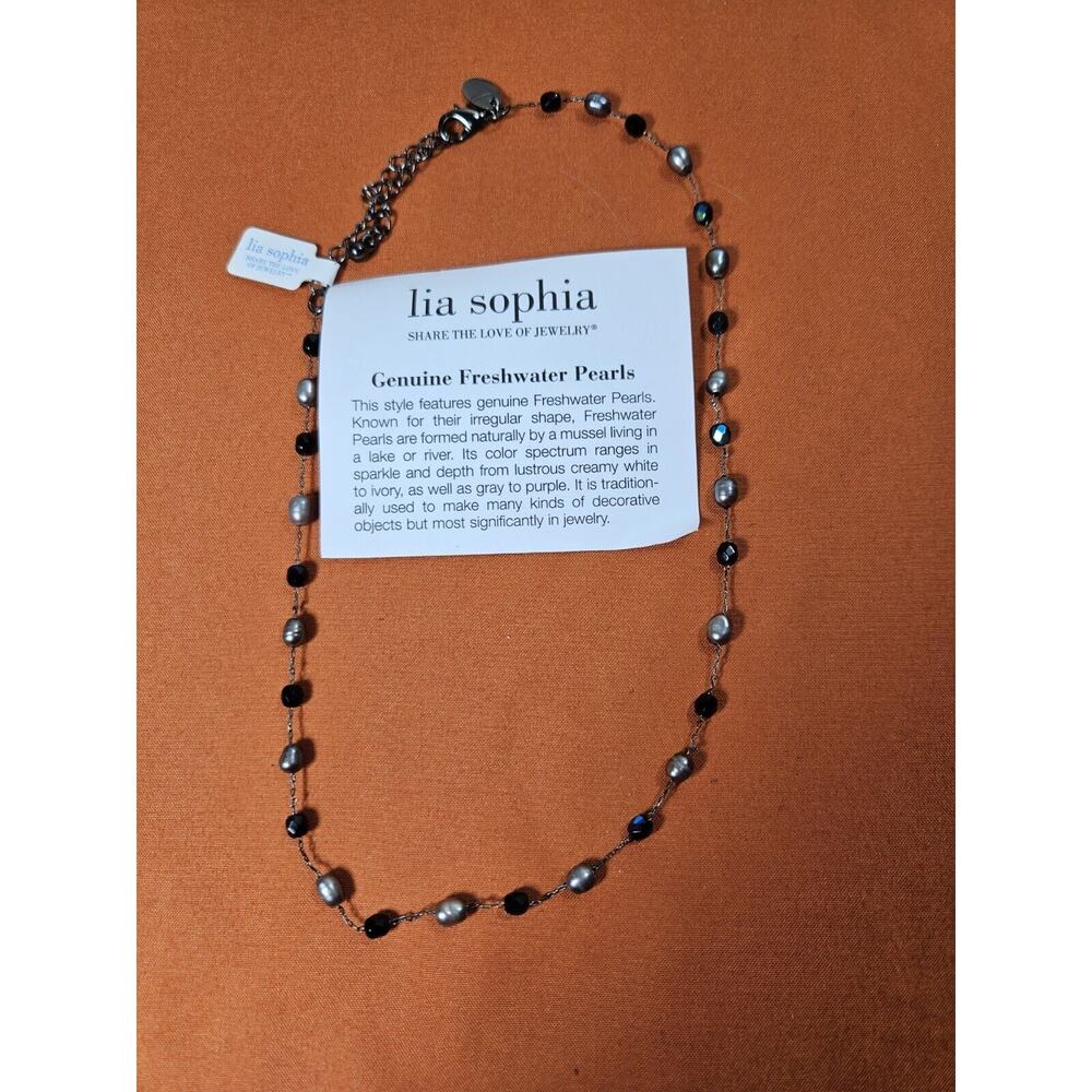 Lia Sophia Silver And Blue Freshwater Pearl Beaded Necklace New With Tags